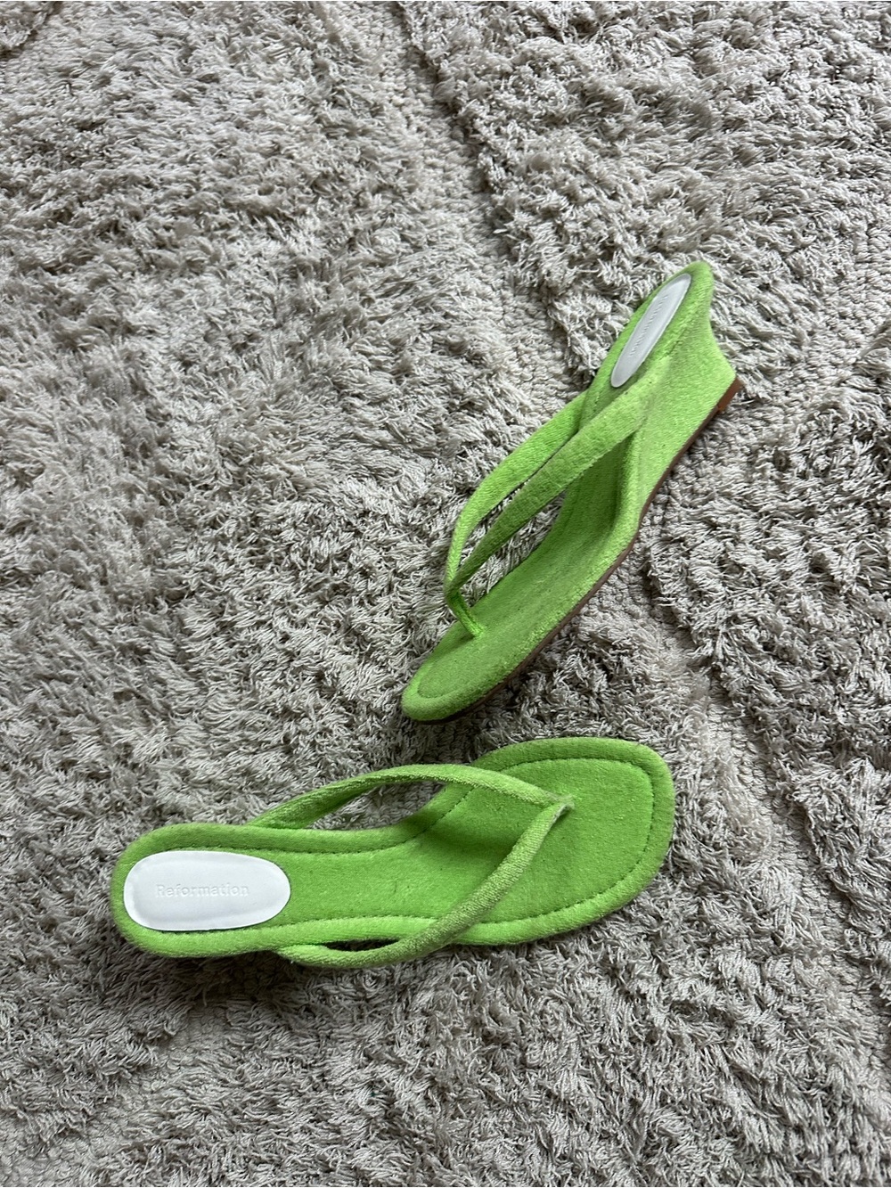 Reformation Lime Green Flip Flop Sandals Amelia Thong Wedge Sandals terry 9 - Picture 2 of 11